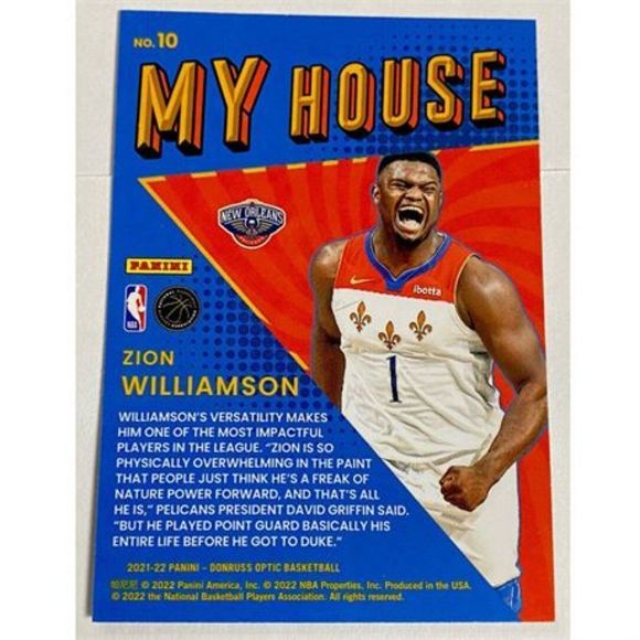 2021-22 ZION WILLIAMSON MY HOUSE DONRUSS OPTIC CARD - Picture 2 of 2